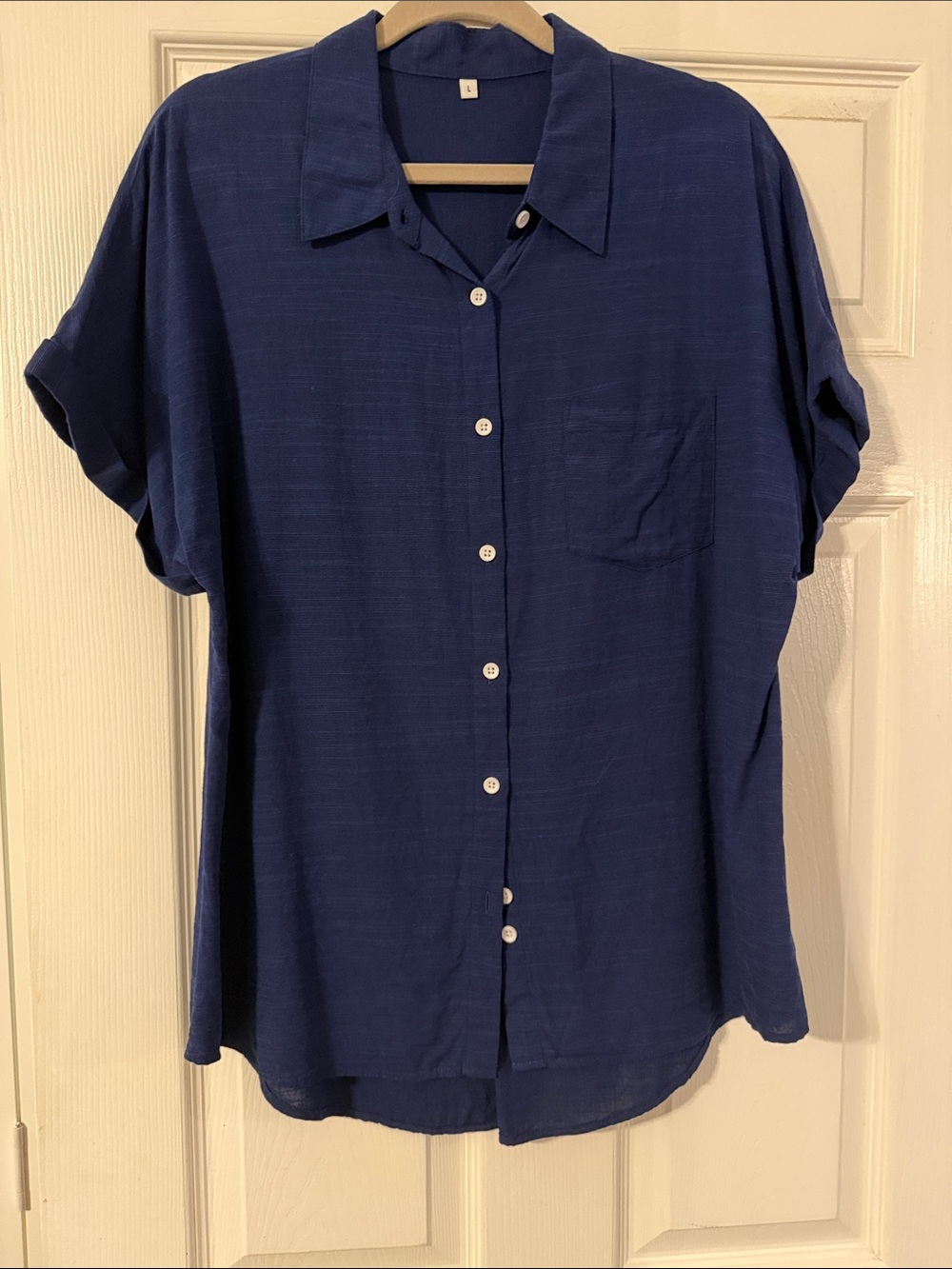 Women's Button-Front Short Sleeve Shirt - Navy Blue